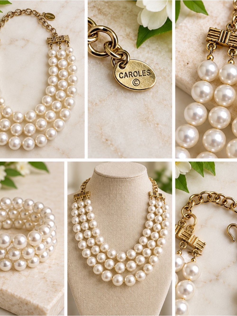 Carolee Ivory Triple-Strand Pearl Necklace with Gold-Tone Accents